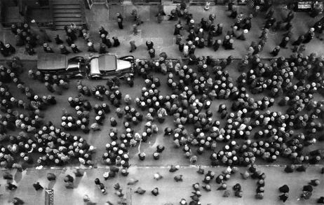 Overhead view of men wearing hats, New York City, 1930, a photo by Margaret Bourke-White